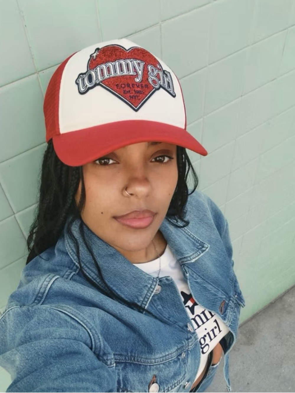Tommy Hilfiger Red and White Heart Logo Women’s Trucker Hat